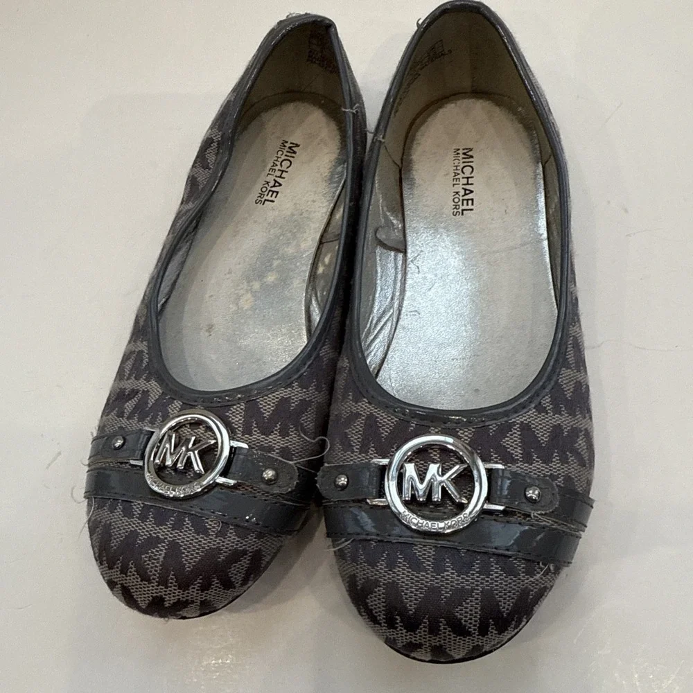 Michael Kors Tori Drew 2 Signature Tan Black Ballet Flats Girls‎ Youth Size 3